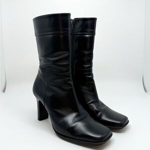 Bebe Vintage Y2K Black Square Toed Boots- Side Zipper- Size 6.5
